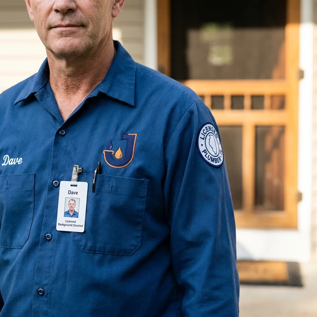 Licensed plumber showing ID badge in Theresa, WI