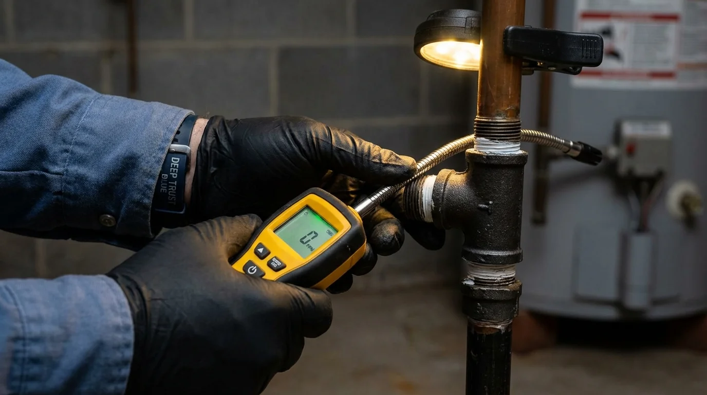 Gas leak detection with electronic sniffer by Johns Plumbing LLC in Theresa