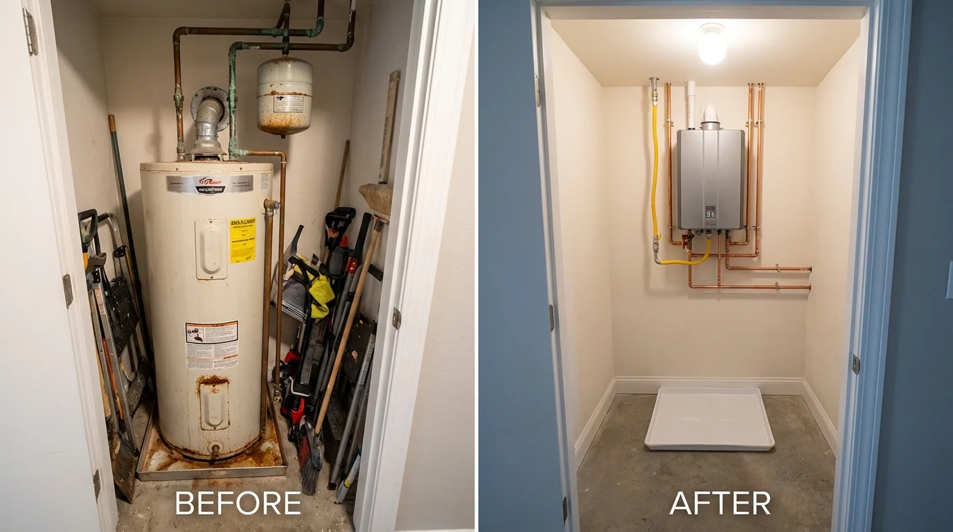 Tank water heater versus wall-mounted tankless unit comparison for Theresa, WI homeowners