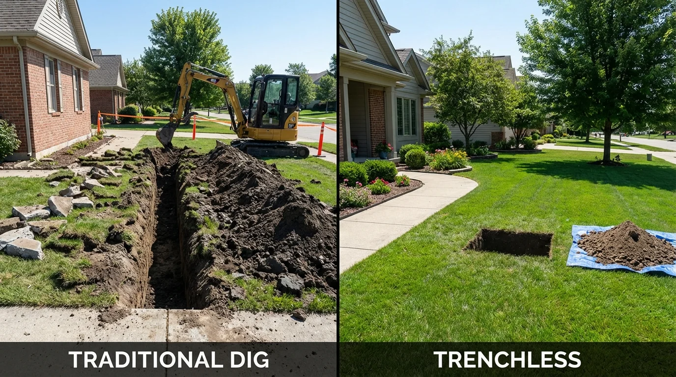 Trenchless sewer repair with minimal yard damage versus traditional excavation in Theresa, WI